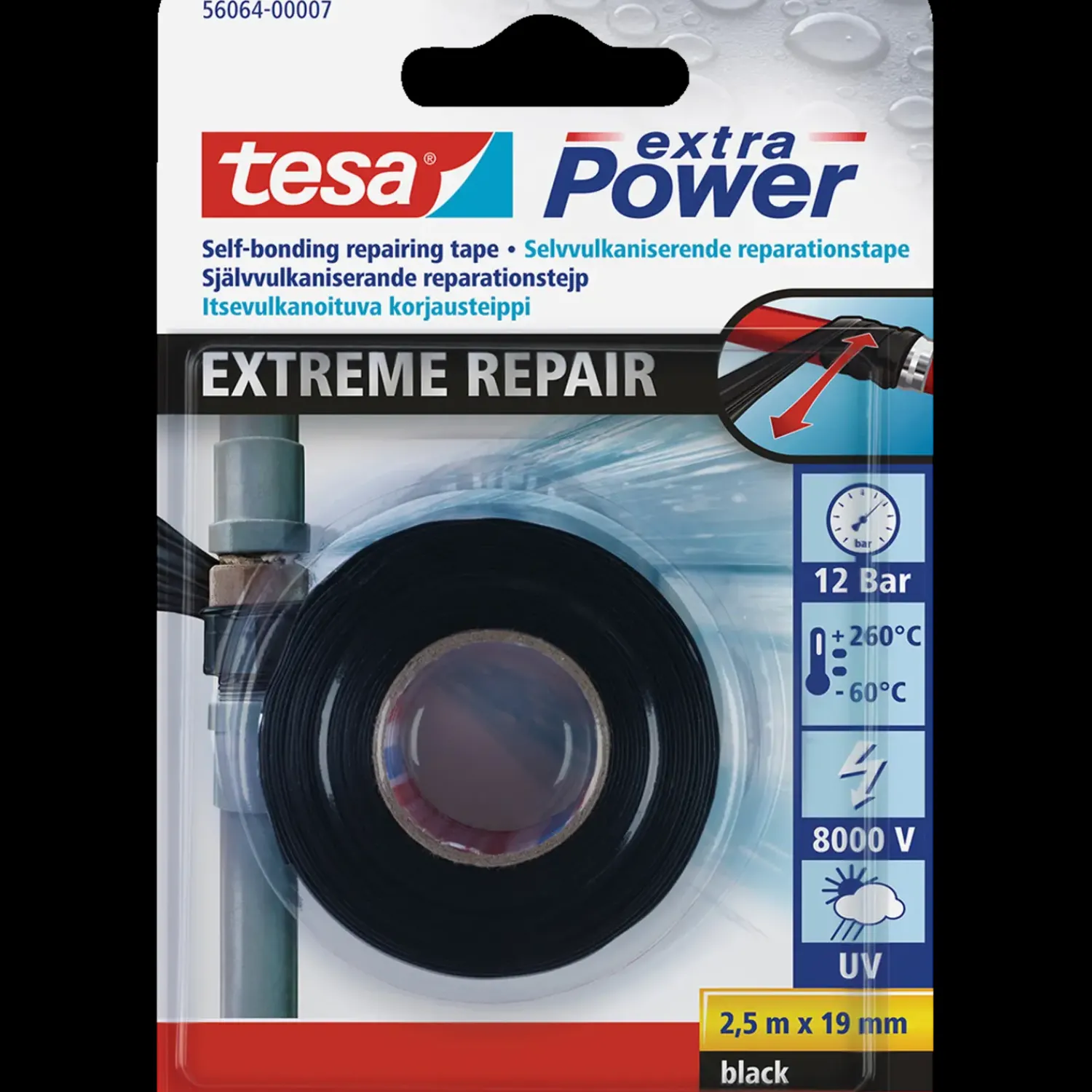 Tesa Afløb Og Rør^Extra Power® reparationstape 19 mm x 2,5 m sort