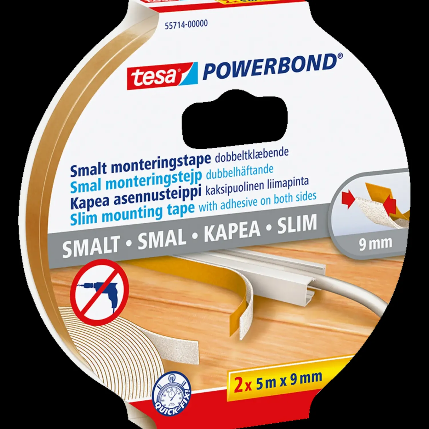 Best Tesa ® Powerbond Slim dobbeltklæbende monteringstape indoor 5 m x 9 mm