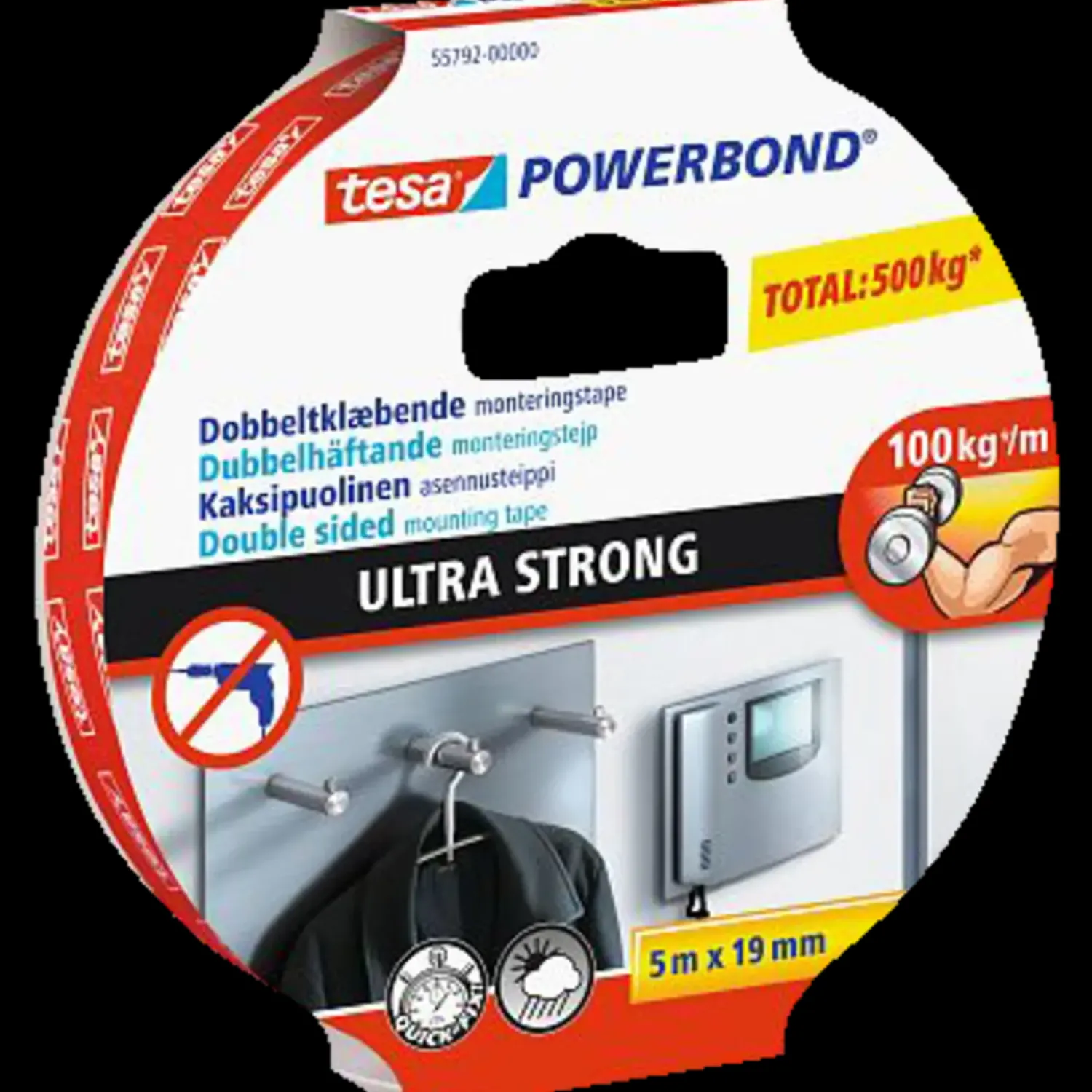 Best Tesa® Powerbond Ultra Strong dobbeltklæbende monteringstape 1,5 m x 19 mm