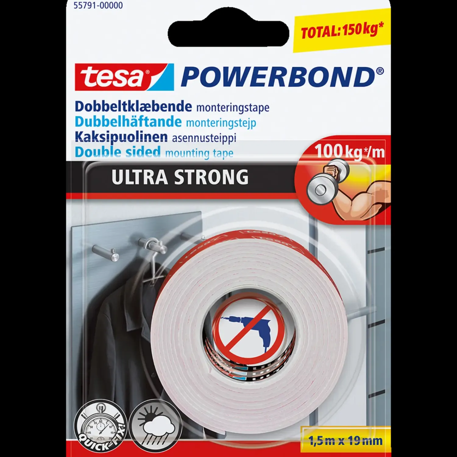 Best Tesa® Powerbond Ultra Strong dobbeltklæbende monteringstape 1,5 m x 19 mm