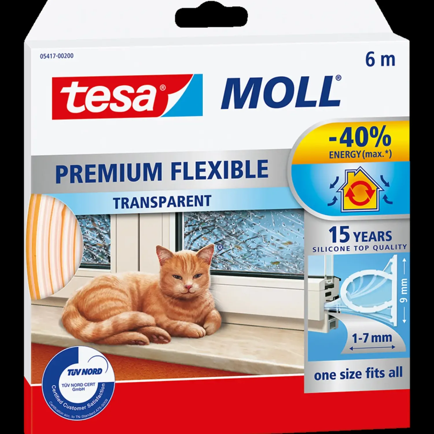 Tesa Tape Og Opmærkning^moll® Premium Flexible silikonetætningsliste hvid 8,5 mm x 6 m