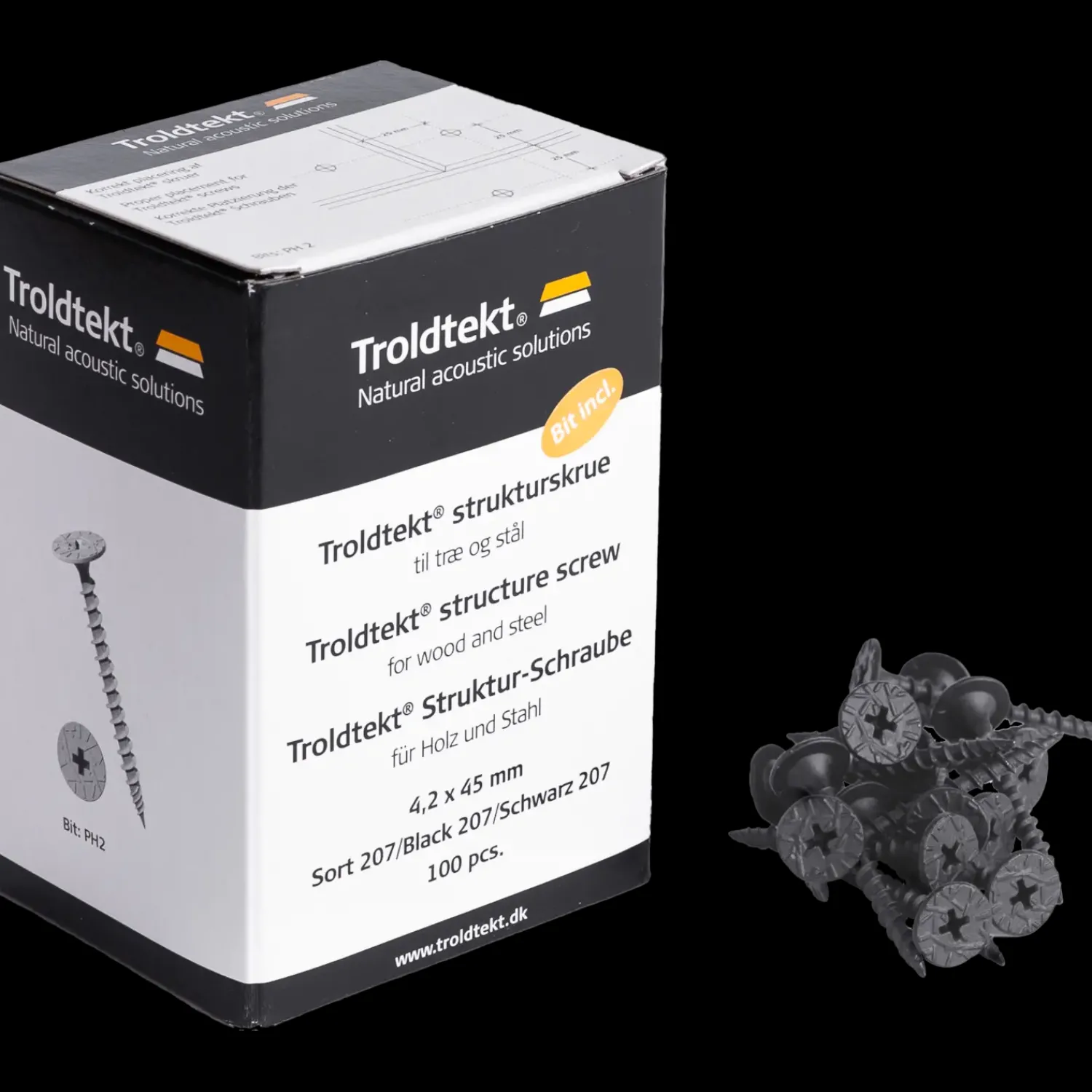 Tilbehør Loft Og Vægge|Træbetonskruer^Troldtekt® strukturskrue til træ og stål 4,2x45 mm sort 100 stk.