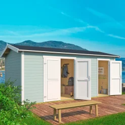 Redskabsskure I Træ^Tuvalu XL redskabsrum todelt med dobbelt- og enkeltdør 14,56 m²