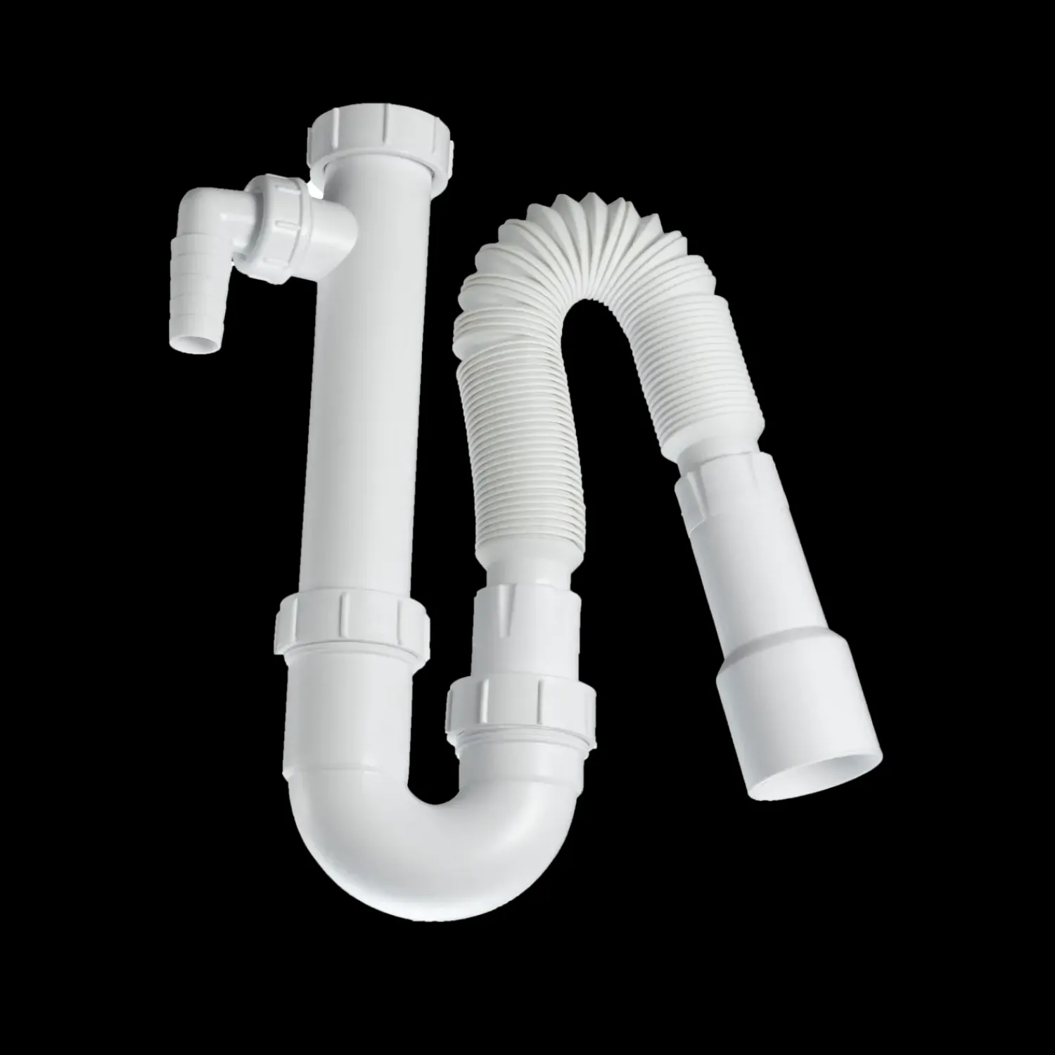 New Vandlås t/køkkenvask m/slangestuds 1 1/2"x40/50 mm hvid