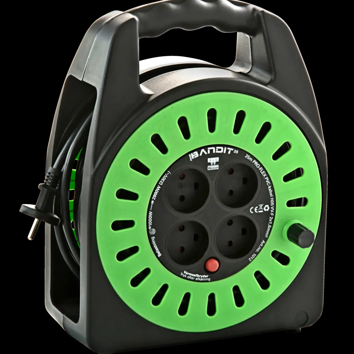 Kabler Og Ledninger^Wexim bandit kabeltromle uden jord 25m sort/grøn