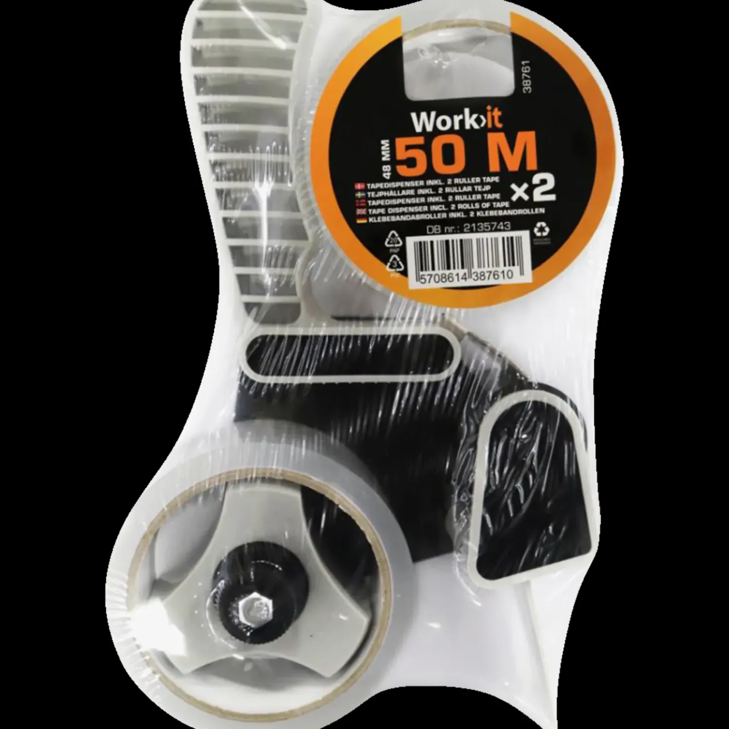 Tape Og Opmærkning^Work>it tapedispenser m/2 ruller tape 48 mm x 50 m